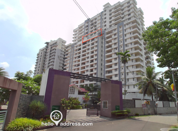 Building with 2 floor front facing apartment and terrace highlighted in red