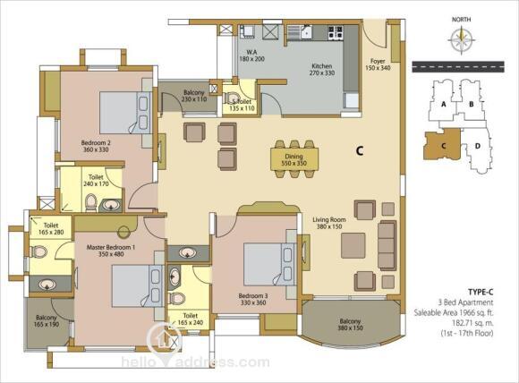 Layout of Flat - Type C - 1,996 Square Feet